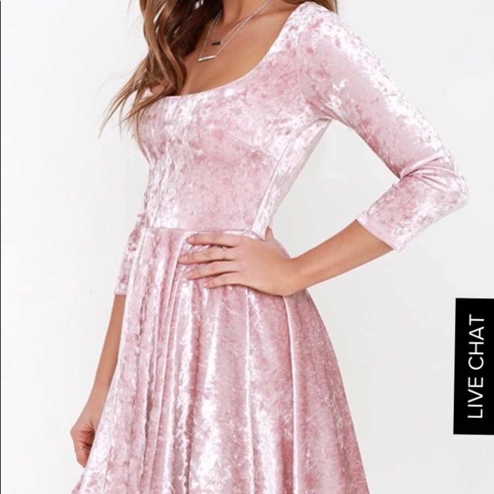 Lulus Blush Pink Velvet Skater Dress